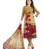 Beige Printed Unstitched Salwar Suit Dress Material With Dupatta