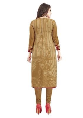 Beige Printed Unstitched Salwar Suit Dress Material With Dupatta 2