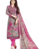Grey & Pink Printed Unstitched Salwar Suit Dress Material With Dupatta