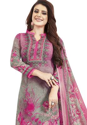 Grey & Pink Printed Unstitched Salwar Suit Dress Material With Dupatta 3