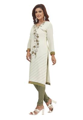 Off White & Olive Green Printed Unstitched Salwar Suit Dress Material With Dupatta 3