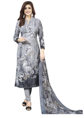 Grey Printed Unstitched Salwar Suit Dress Material With Dupatta 1