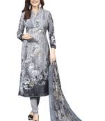 Grey Printed Unstitched Salwar Suit Dress Material With Dupatta