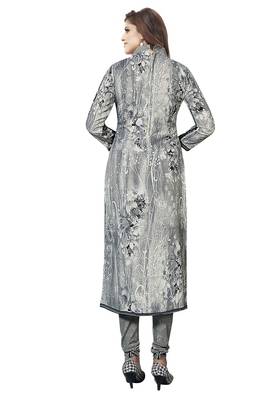 Grey Printed Unstitched Salwar Suit Dress Material With Dupatta 2
