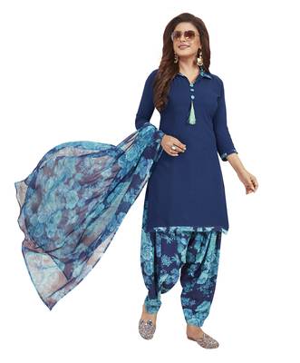 Navy Blue Printed Unstitched Salwar Suit Dress Material With Dupatta 1