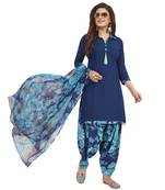Navy Blue Printed Unstitched Salwar Suit Dress Material With Dupatta