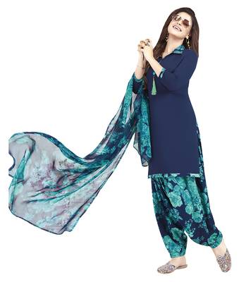 Navy Blue Printed Unstitched Salwar Suit Dress Material With Dupatta 3