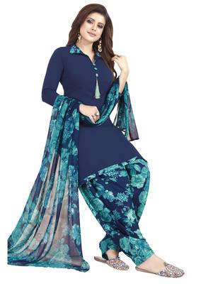 Navy Blue Printed Unstitched Salwar Suit Dress Material With Dupatta 4