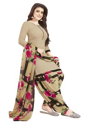 Beige Printed Unstitched Salwar Suit Dress Material With Dupatta 1