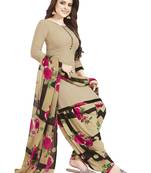 Beige Printed Unstitched Salwar Suit Dress Material With Dupatta