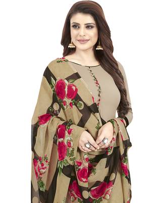 Beige Printed Unstitched Salwar Suit Dress Material With Dupatta 2
