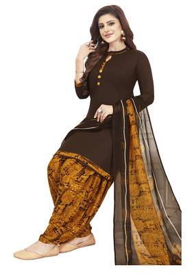 Brown & Mustard Printed Unstitched Salwar Suit Dress Material With Dupatta 1