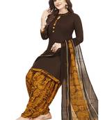 Brown & Mustard Printed Unstitched Salwar Suit Dress Material With Dupatta