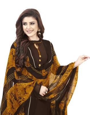 Brown & Mustard Printed Unstitched Salwar Suit Dress Material With Dupatta 2