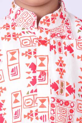 Red and White Tribal Print Khadi Cotton Kurta with Red Churidar 2