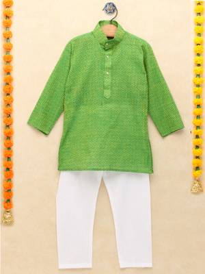 Green printed cotton boys-kurta-pyjama 1