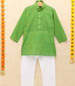 Green printed cotton boys-kurta-pyjama