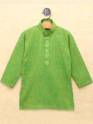 Green printed cotton boys-kurta-pyjama 3