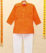 Orange printed cotton boys-kurta-pyjama