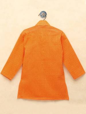 Orange printed cotton boys-kurta-pyjama 2