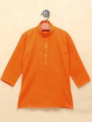 Orange printed cotton boys-kurta-pyjama 3