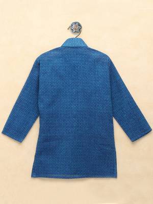 Blue printed cotton boys-kurta-pyjama 2