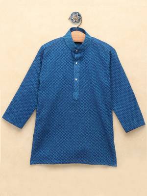 Blue printed cotton boys-kurta-pyjama 3