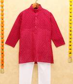 Orange printed cotton boys-kurta-pyjama
