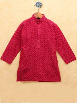 Orange printed cotton boys-kurta-pyjama 3