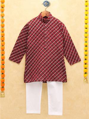 Maroon printed cotton boys-kurta-pyjama 1