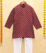 Maroon printed cotton boys-kurta-pyjama