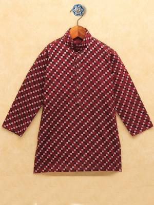 Maroon printed cotton boys-kurta-pyjama 3