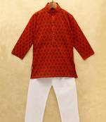 Maroon printed cotton boys-kurta-pyjama
