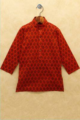 Maroon printed cotton boys-kurta-pyjama 3