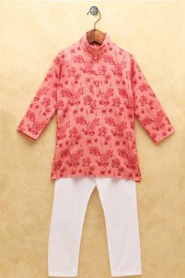 Pink printed cotton boys-kurta-pyjama 1