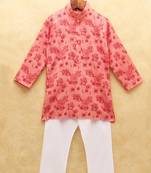 Pink printed cotton boys-kurta-pyjama