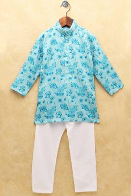 Blue printed cotton boys-kurta-pyjama 1