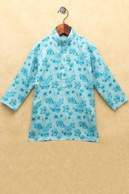 Blue printed cotton boys-kurta-pyjama 3