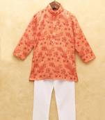 Orange printed cotton boys-kurta-pyjama
