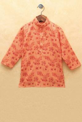 Orange printed cotton boys-kurta-pyjama 3
