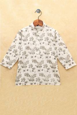White printed cotton boys-kurta-pyjama 3