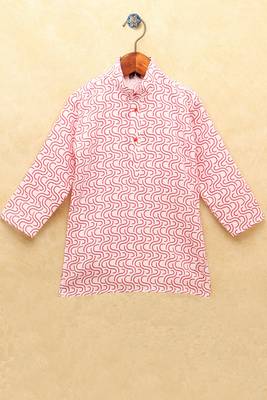 White printed cotton boys-kurta-pyjama 3