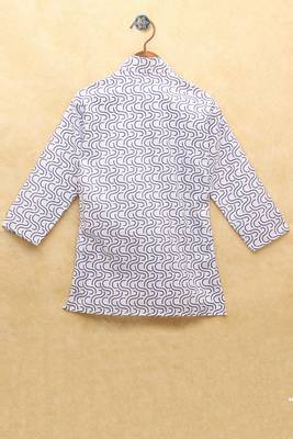 White printed cotton boys-kurta-pyjama 2