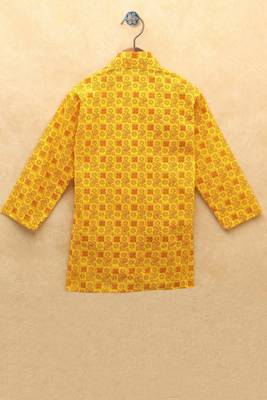Yellow printed cotton boys-kurta-pyjama 2