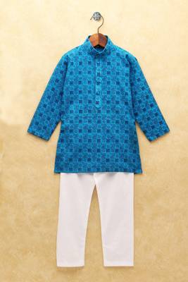 Blue printed cotton boys-kurta-pyjama 1
