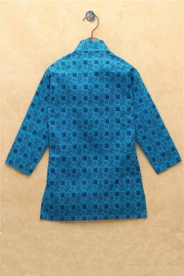 Blue printed cotton boys-kurta-pyjama 2
