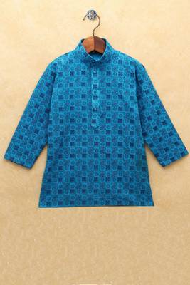Blue printed cotton boys-kurta-pyjama 3