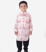 Pink and GreyTemple Printed Khadi Cotton Kurta with Black Churidar