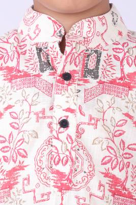 Pink and GreyTemple Printed Khadi Cotton Kurta with Black Churidar 2