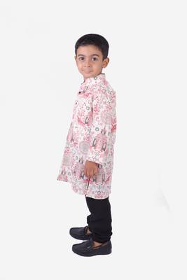 Pink and GreyTemple Printed Khadi Cotton Kurta with Black Churidar 3